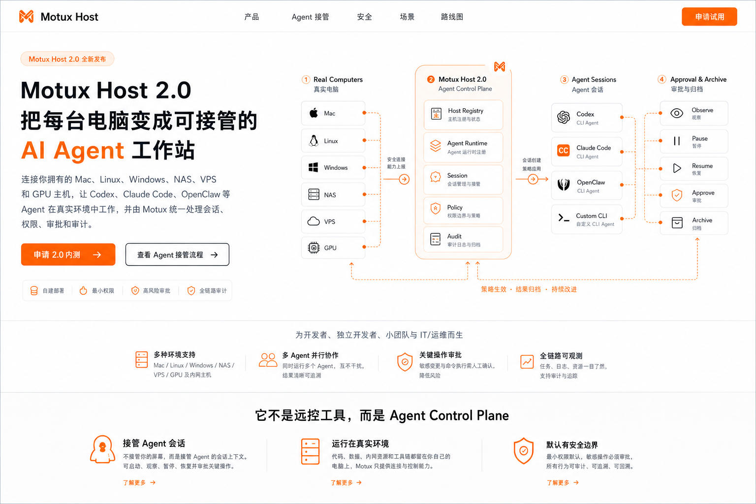 Motux Host 的主机与 Agent 协作界面